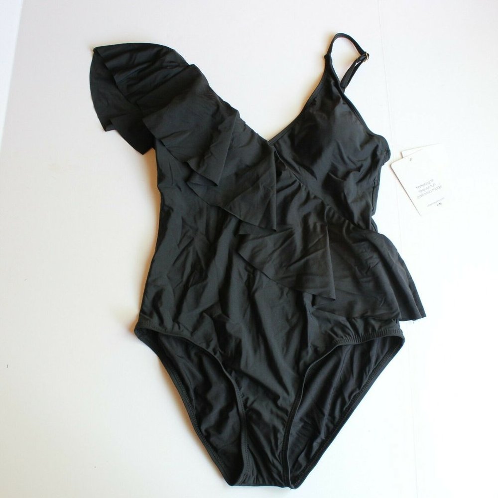 Athena Samba Ruffle One Piece Swimsuit Black 10